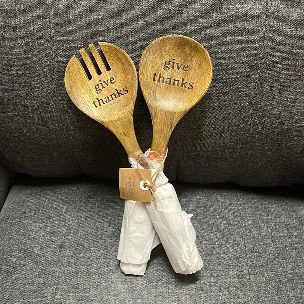 Mud Pie Check Server Utensil Set- Give Thanks